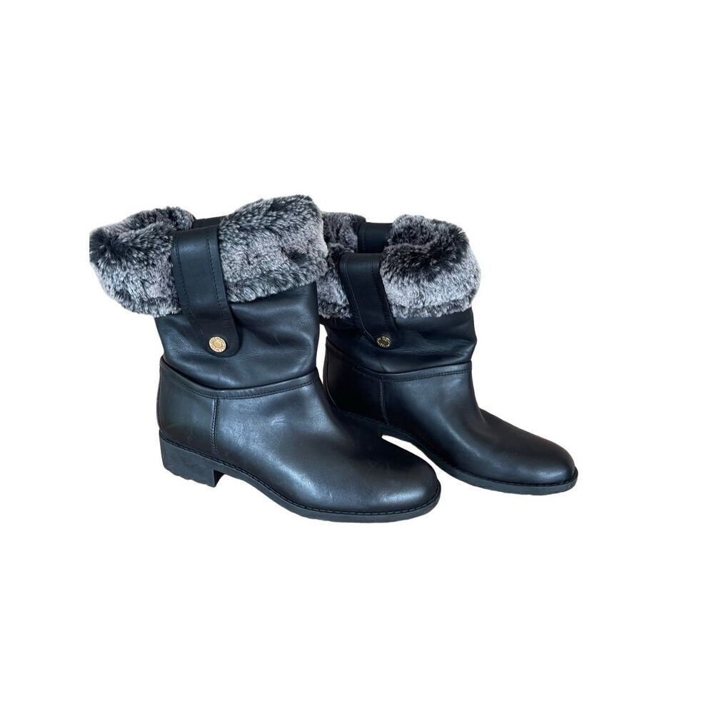 Cole Haan Womens Black Leather Faux Fur Lined Waterproof Winter Boots Size 7B